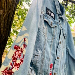 Light Blue Denim Jacket w/ Beautiful Embroidery & Patches | Streetwear, Casual
